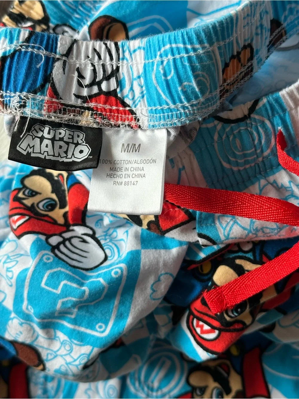 Super Mario Brand Blue Kids Pajama Pants - Cartoon Mario Print Medium